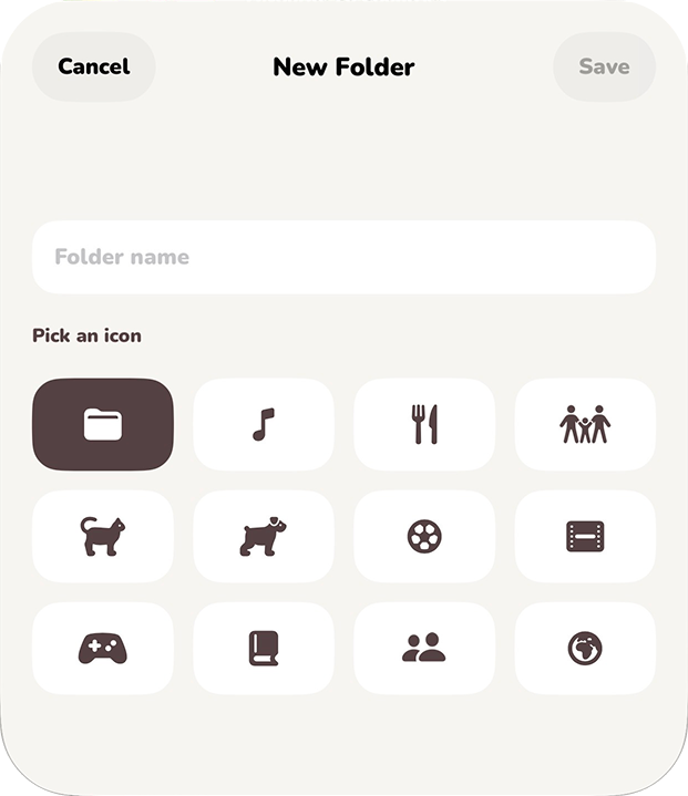 New folder panel